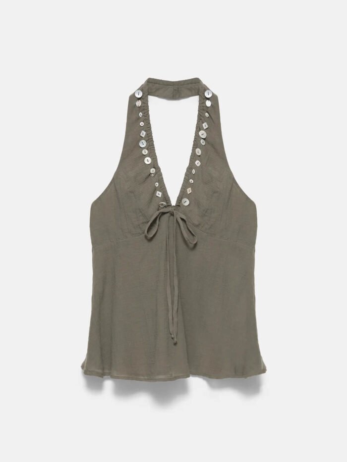 Halter neck top with buttons